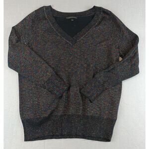 Lane Bryant Womens V Neck Sparkle Sweater Sz 14/16 Black Multi-Color Holiday